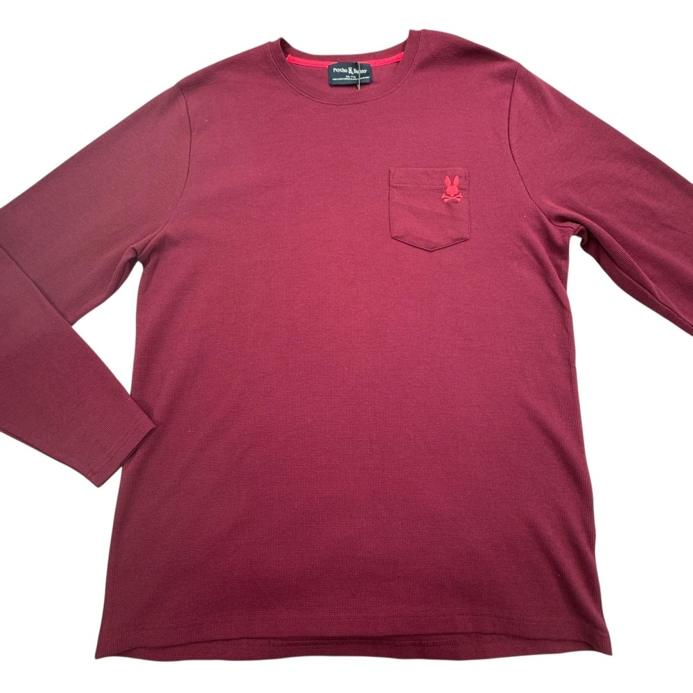 Psycho Bunny Shirt Mens 2XL Crimson Vail Waffle Lounge Long Sleeve Tee Pocket